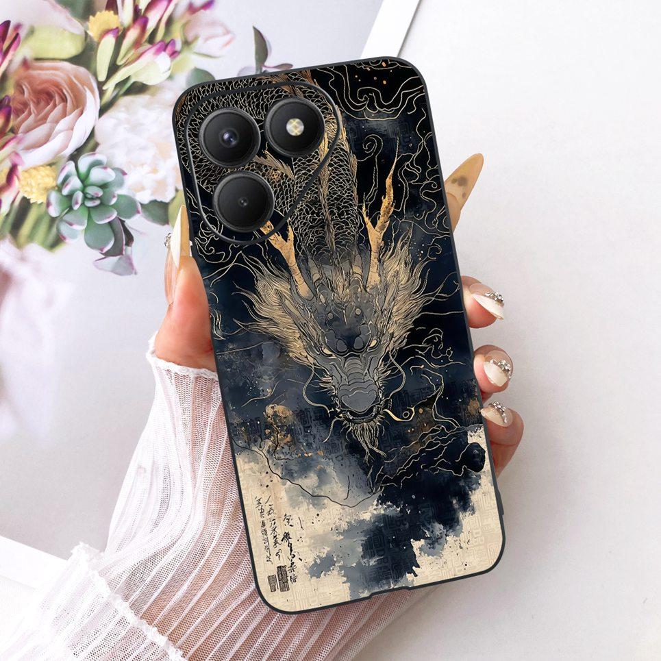 Casing For Tecno Pova 7 4G 5G LJ6 LJ7 Phone Case Pova 7 Pro Pova7 Ultra Cases Cute Cartoon Animals Dragon Lion Soft Black Cover