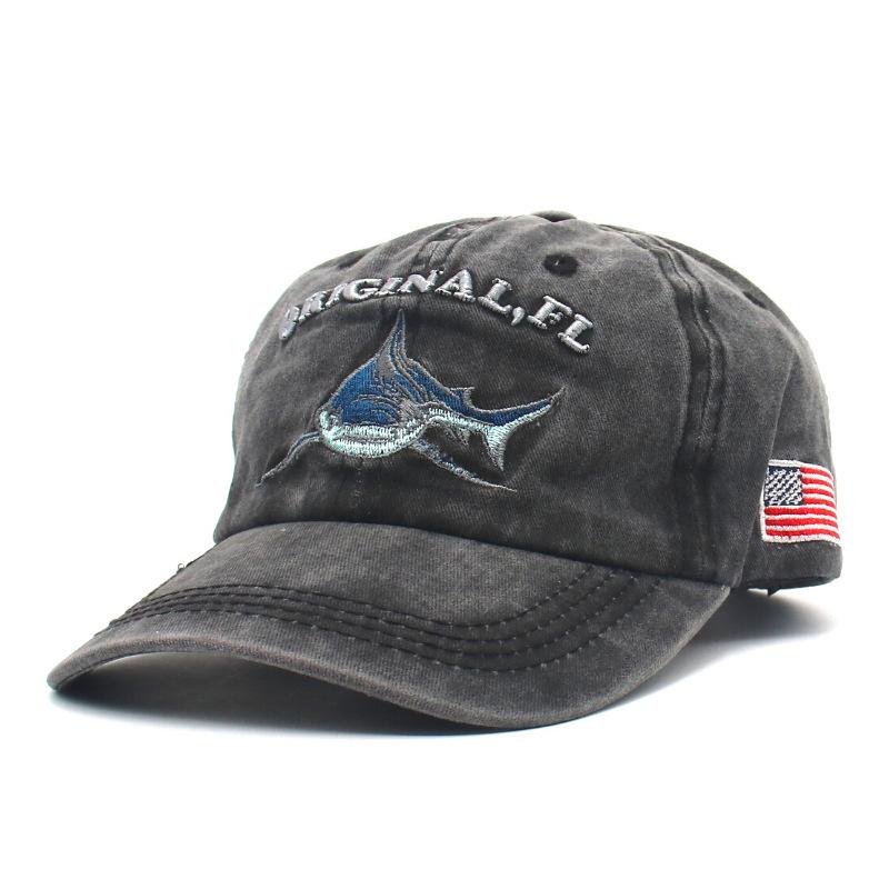 Ins Trend, Vintage Soft Top Baseball Cap Shark Embroidery Youth Couple Washed Cap Hat