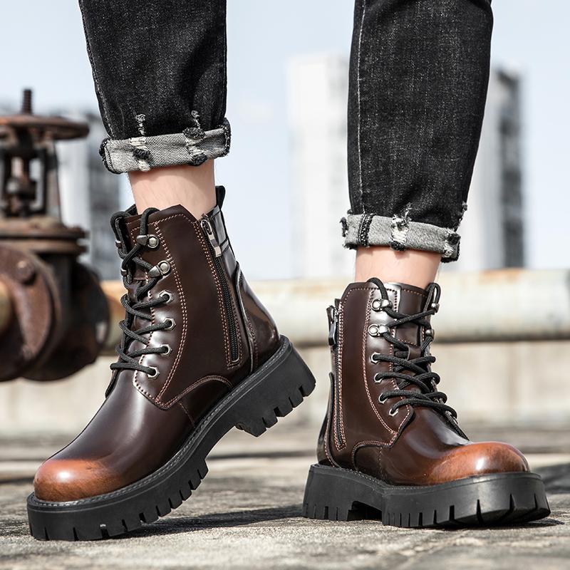 Męskie wygodne buty motocrossowe Grube dno Męskie buty outdoorowe z wysoką cholewką 2024 Oryginalne skórzane uniwersalne męskie ciepłe buty zimowe