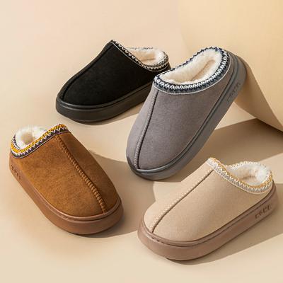 Fashion Casual Platform Fluffy Slippers Women Fashion Plush Warm Winter Slippers for Couples Comfort Thick EVA Sole House Shoes Woman