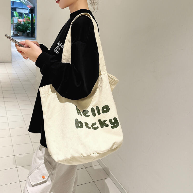Canvas Shoulder Bag Large Capacity Letter Tote Bag Commuter Shopping Bag Women's Bag