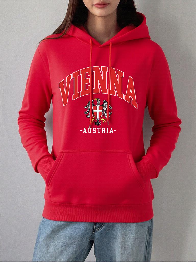 Vienna Austria Badge Prints Hoodie Women Comfortable Loose Pullover Casual Soft Sweatshirt Winter Fleece Warm Womans Clothes