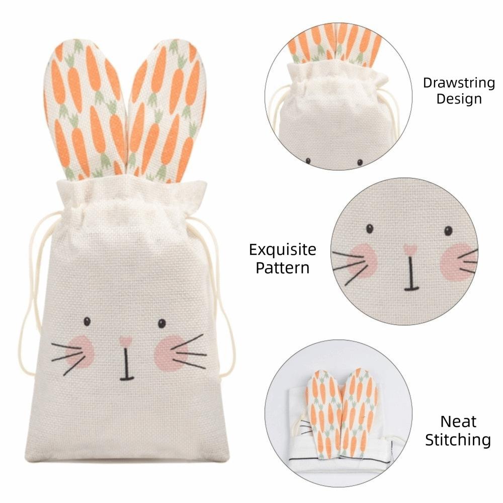 Creative Cute Easter Bunny Ears Bags Burlap Festival Drawstring Gift Bags Carrot Rabbit Candy Bags Happy Easter Decor