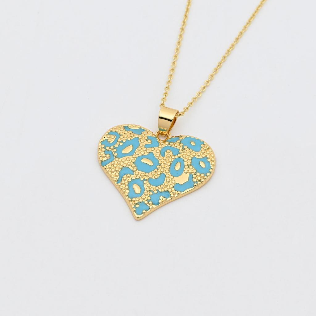 Collar con Colgante de Corazón de Esmalte de Cobre Bohemio para Mujer