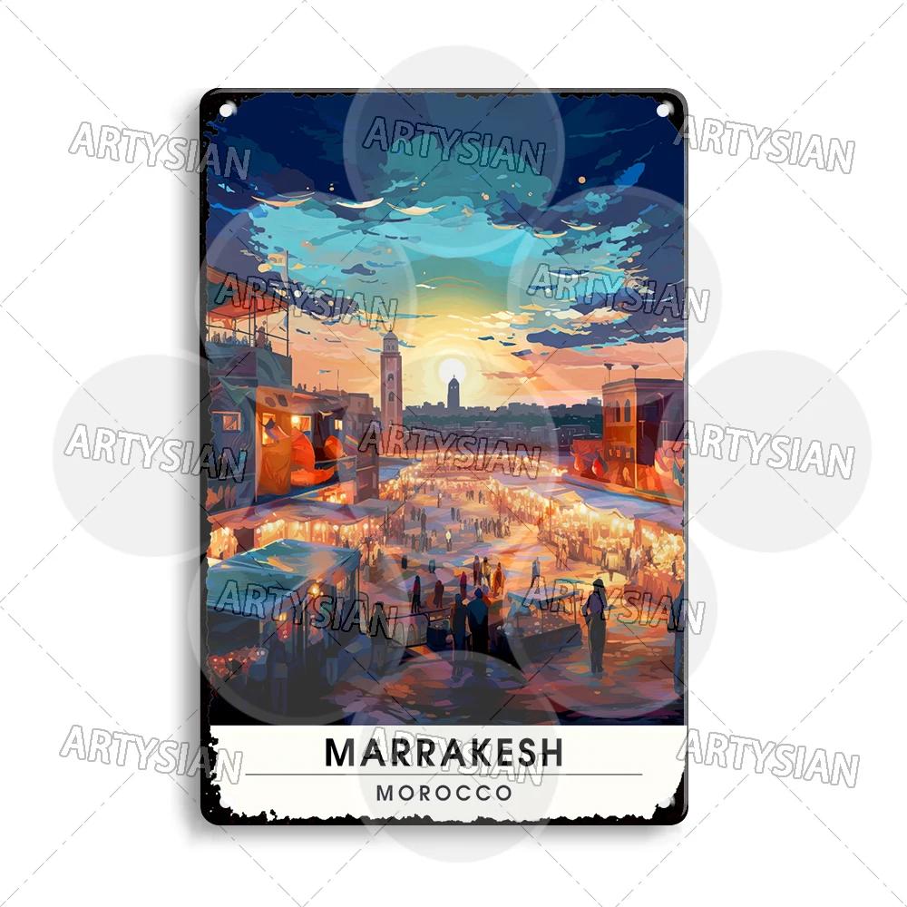 Maghreb Travel Cityscape Metal Sign Egypt Algiers Algeria Djerba Tunisia Marrakesh Morocco Alger Hoggar Oran Casablanca Agadir