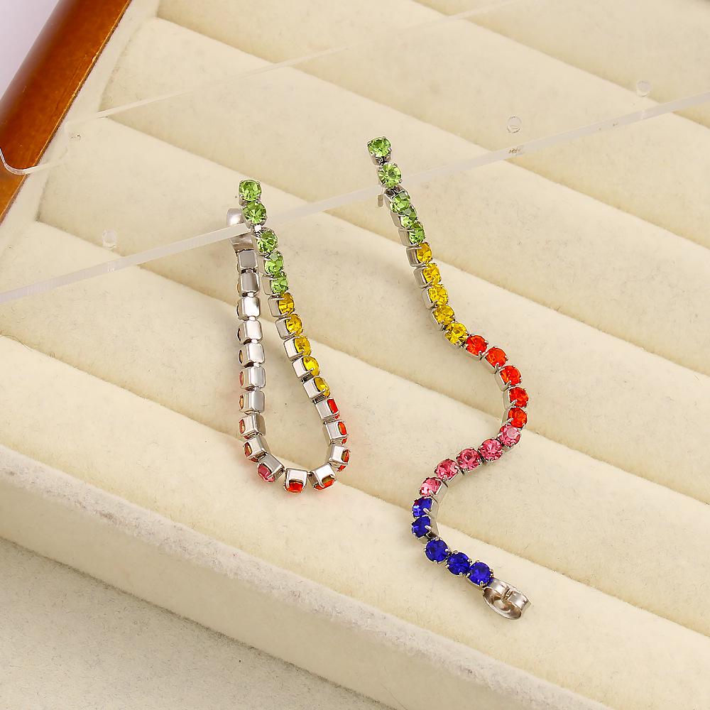 S-Shaped Rhinestone Chain Tassel Earrings - Luxurious, Stainless Steel, High-End Fashion for Women