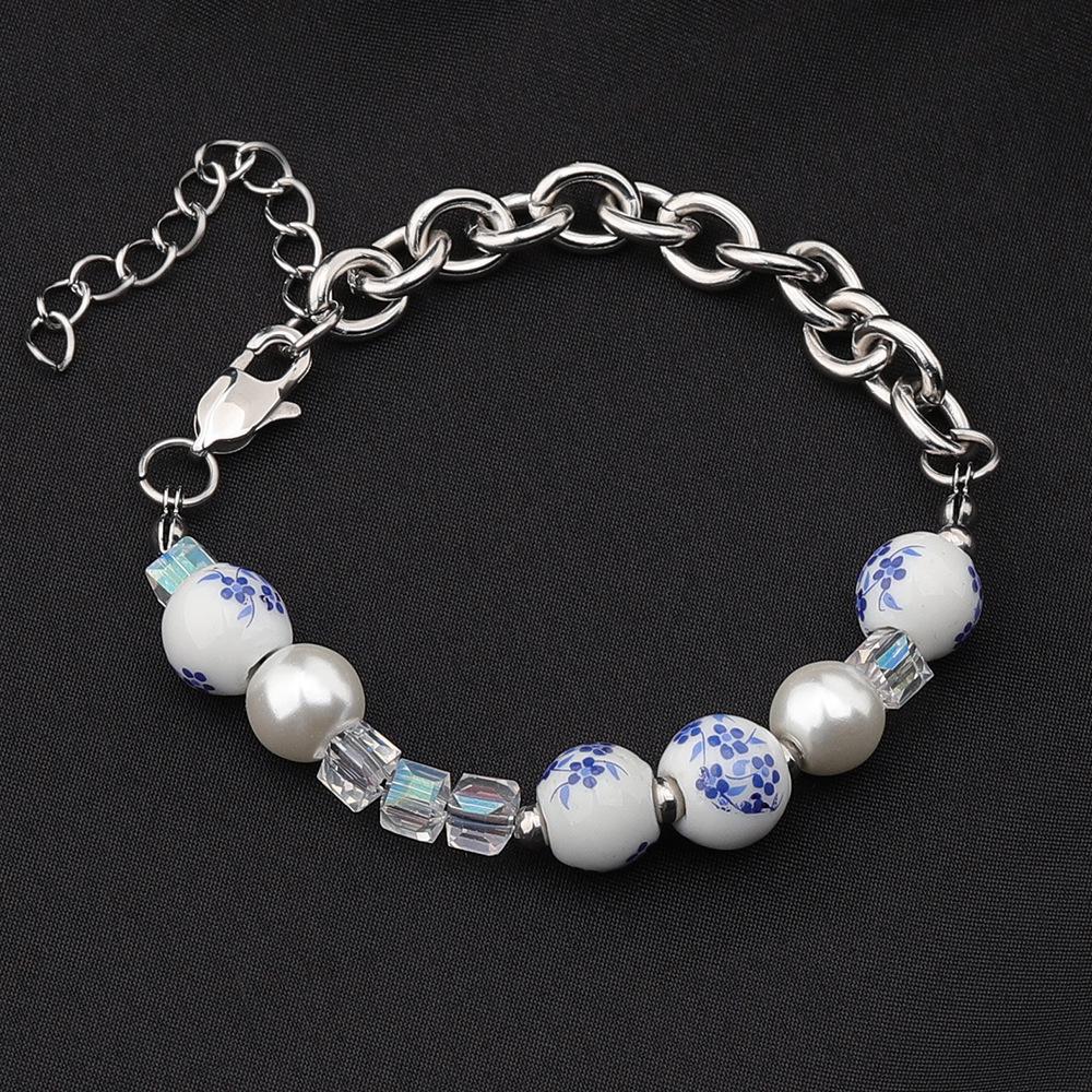 Original Blue & White Porcelain Titanium Steel Clavicle Chain: Chinese Style Hip Hop Necklace for Men & Women