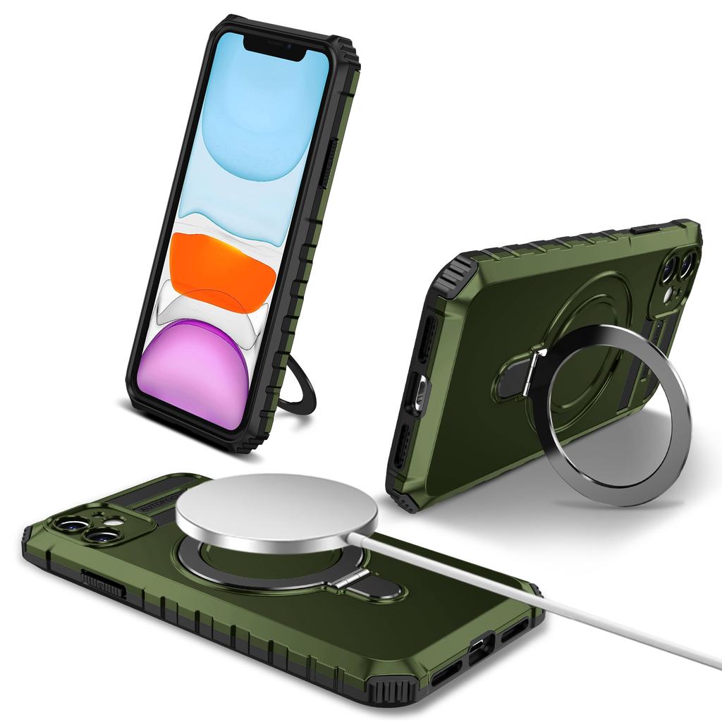For iPhone 11 Case Kickstand PC+TPU Phone Cover Compatible with MagSafe