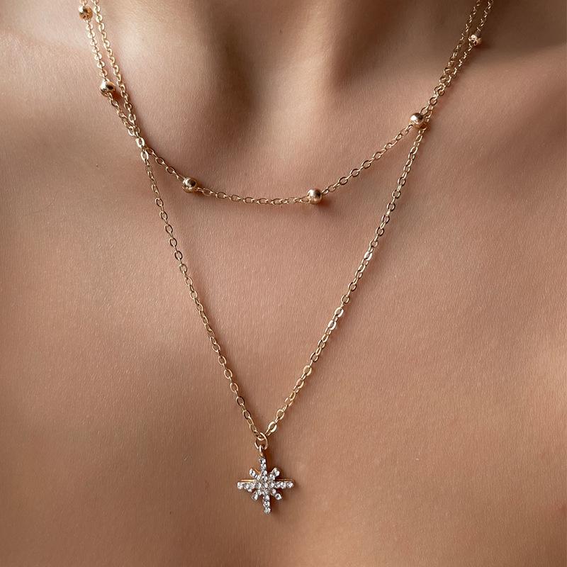 

Ожерелье с бриллиантовой подвеской, сплав, простое универсальное украшение, женская пентаграмма, звезда, луна, цепочка для ключицы