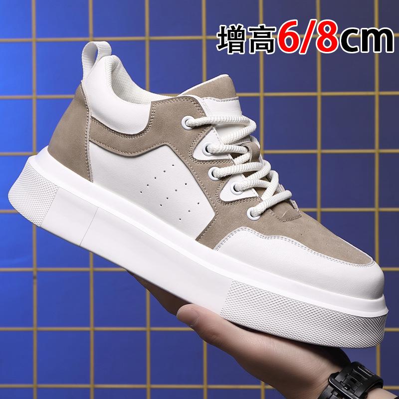 Inner Heightening Board Shoes Men's 8cm Senior Sense 2025 New Leather Breathable Sports and Leisure Shoes Light Platform Men's Shoes