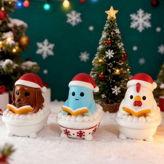 Yousheng Christmas Night Light Handmade Resin Sculpture Soft Glow Lamp Cute Santa Claus Snowman Ghost Reading A Book Bubble Bath Light Desktop Decor