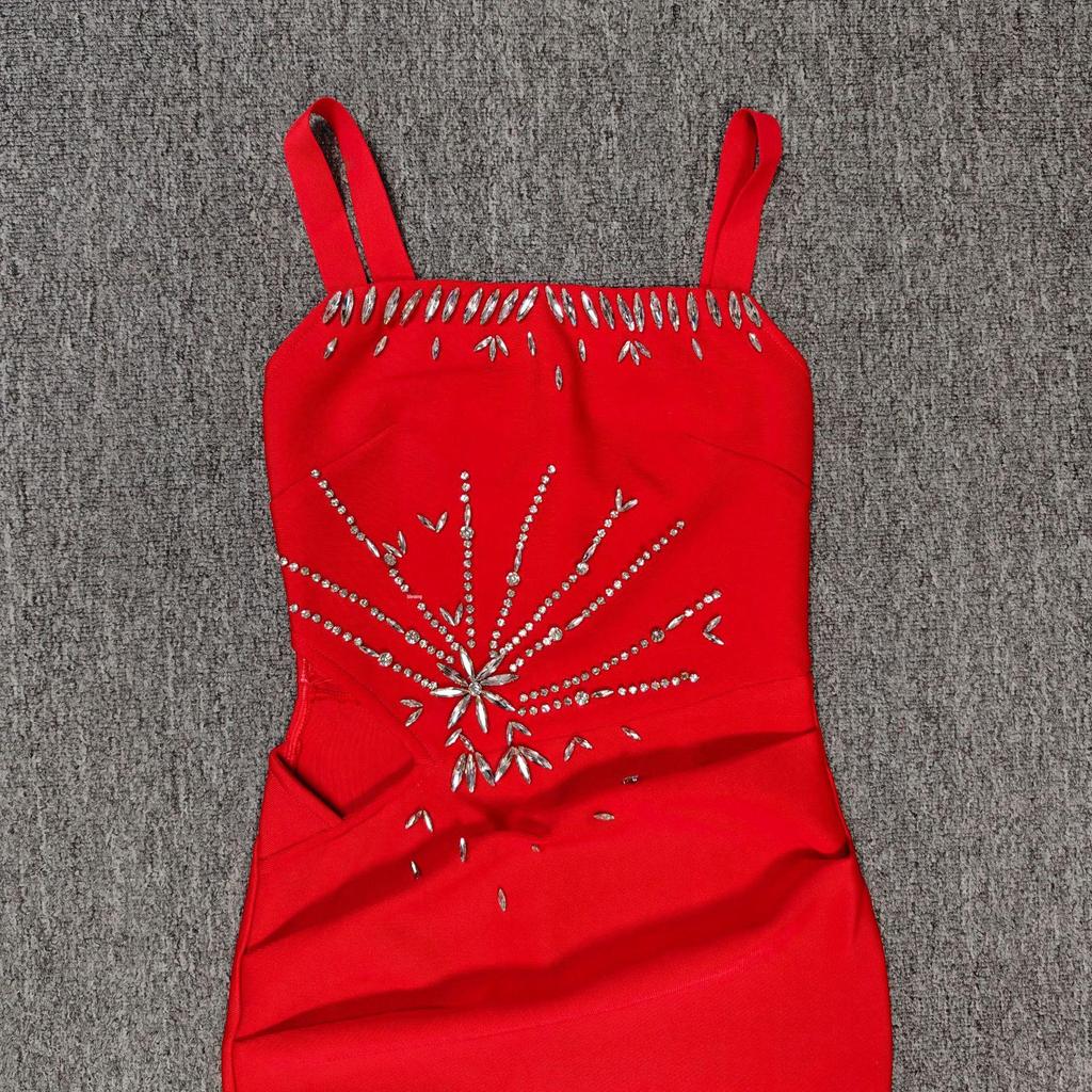 Elegant Rhinestone Slim Fit Evening Dress - European & American Style