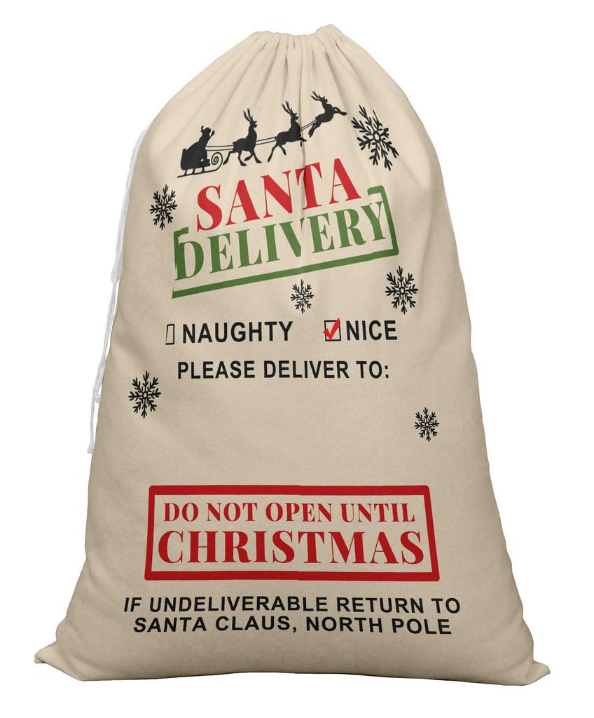 Printtoo 2 Pcs Large Santa Sacks with Drawstring Canvas Xmas Gifts Bags for Kids Christmas 27x20 Inch