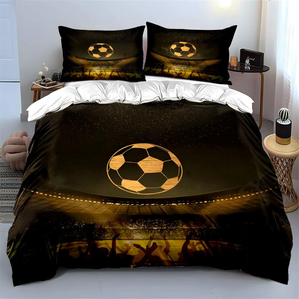 Golden Soccer Stadium Theme Art 3Pc,Multiple Sizes Kid'S And Adults' Bedroom Exquisite 3Pc Bedding Set, Gift