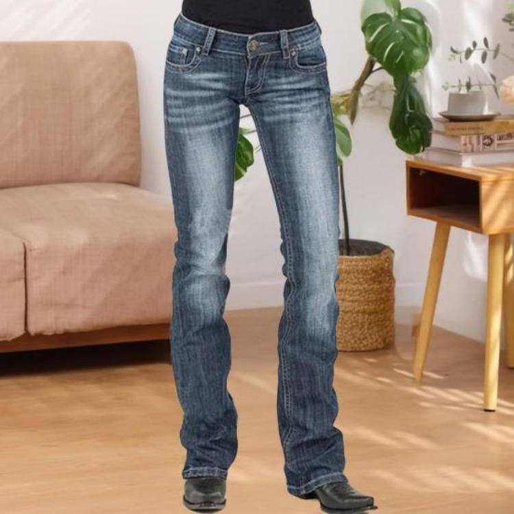 Women Low Waist Bootcut Jeans Stretch Flared Denim Pants Boyfriend Fit Straight Leg Bell Bottom