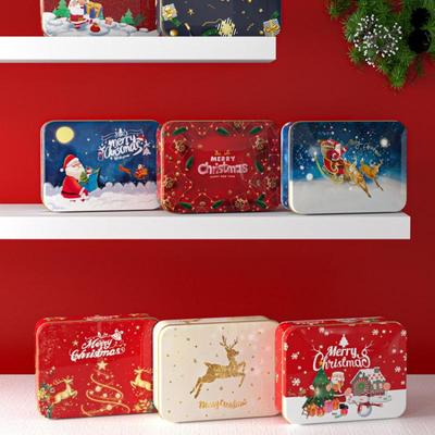 Lata de Natal Lata de Doces de Folha de Flandres Caixa de Metal Desenho Animado Alce Papai Noel Carta Impressa Armazenamento de Doces de Natal Biscoitos Chá Estojo de Presente