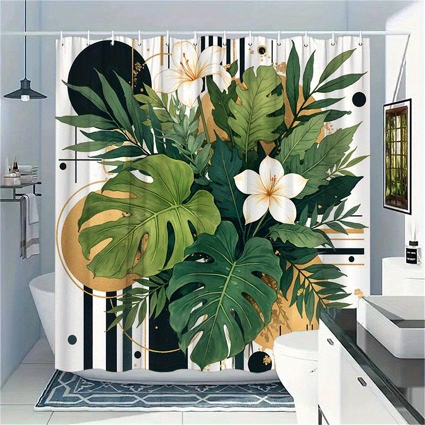

Tropical Floral Shower Curtain Geometric Black Gold Circle Modern Fashion Bathroom Decorative Shower Curtain Includes 12 Hooks W60H190(CM)-1 Pcs