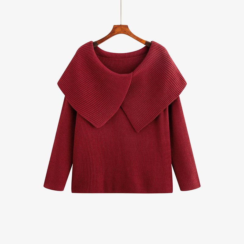 

Plus Size Women s Irregular Knit Sweater - Winter 2025 Loose Fit 23511 XL (120-150 kg) вино красного