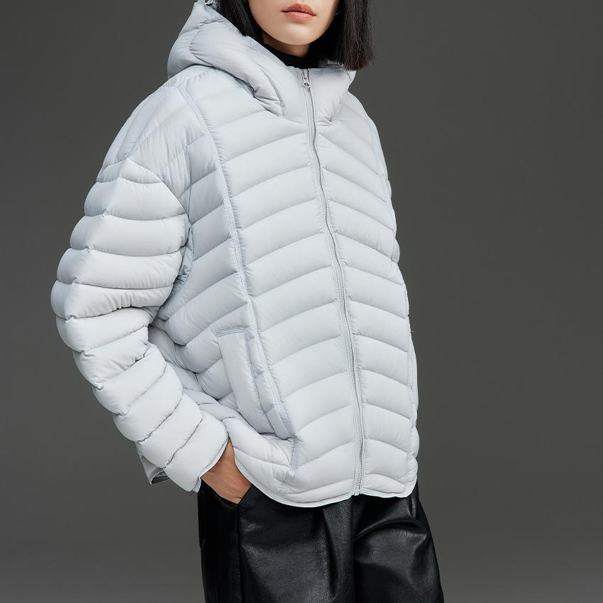 Goose down ribs light down jacket women's high-end sense hooded stand-up collar loose lulu jacket winter new