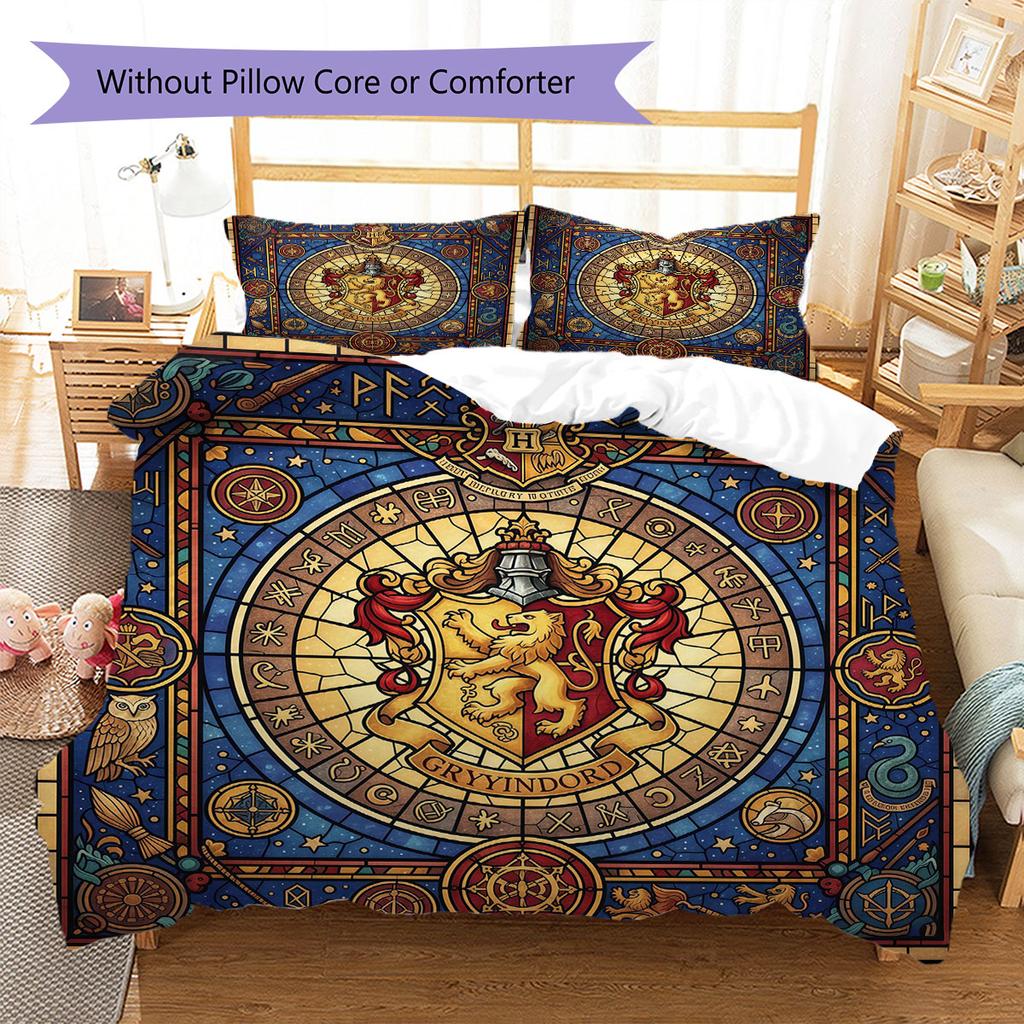 Gryffindor Pattern Bedding Quilt Set Quilt Cover Pillowcase Home Decoration Birthday Gift (1 * duvet cover + 2 * pillowcase, without core)