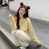 New Women Knit Pullover Sweater Fall Winter Soft Yellow Lazy Style Casual Round Neck Tops