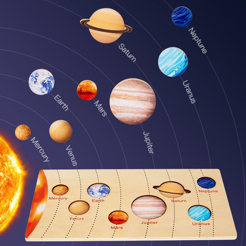 Wooden Solar System & Continents Cognitive Puzzle Toy