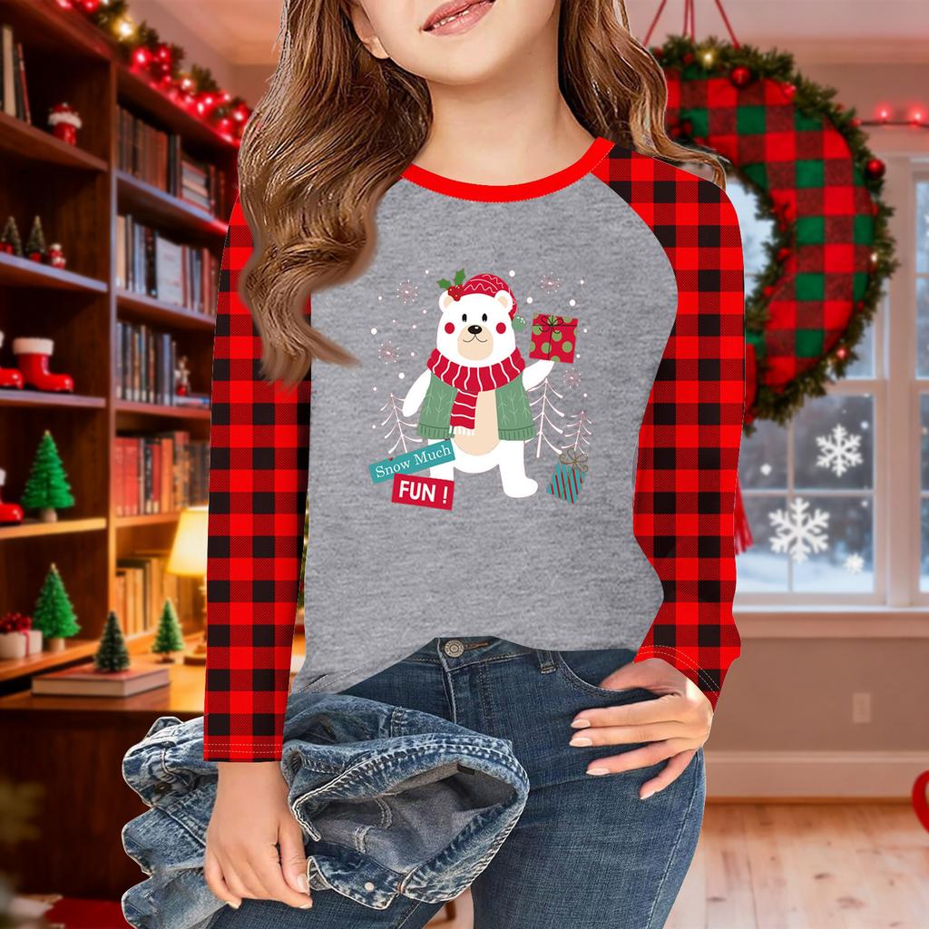 Girls Long Sleeve Christmas Day T Shirts Kids Fall Tops Crewneck Basic Tees 5-14Y