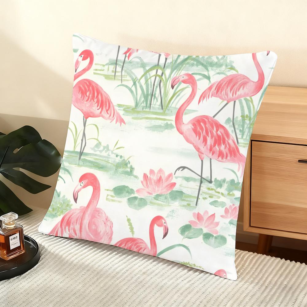 Cool Flamingo Cushion Cover Soft Short Plush Pillow Cover Smooth Cozy Texture Aesthetic Cushion Case Home Decor