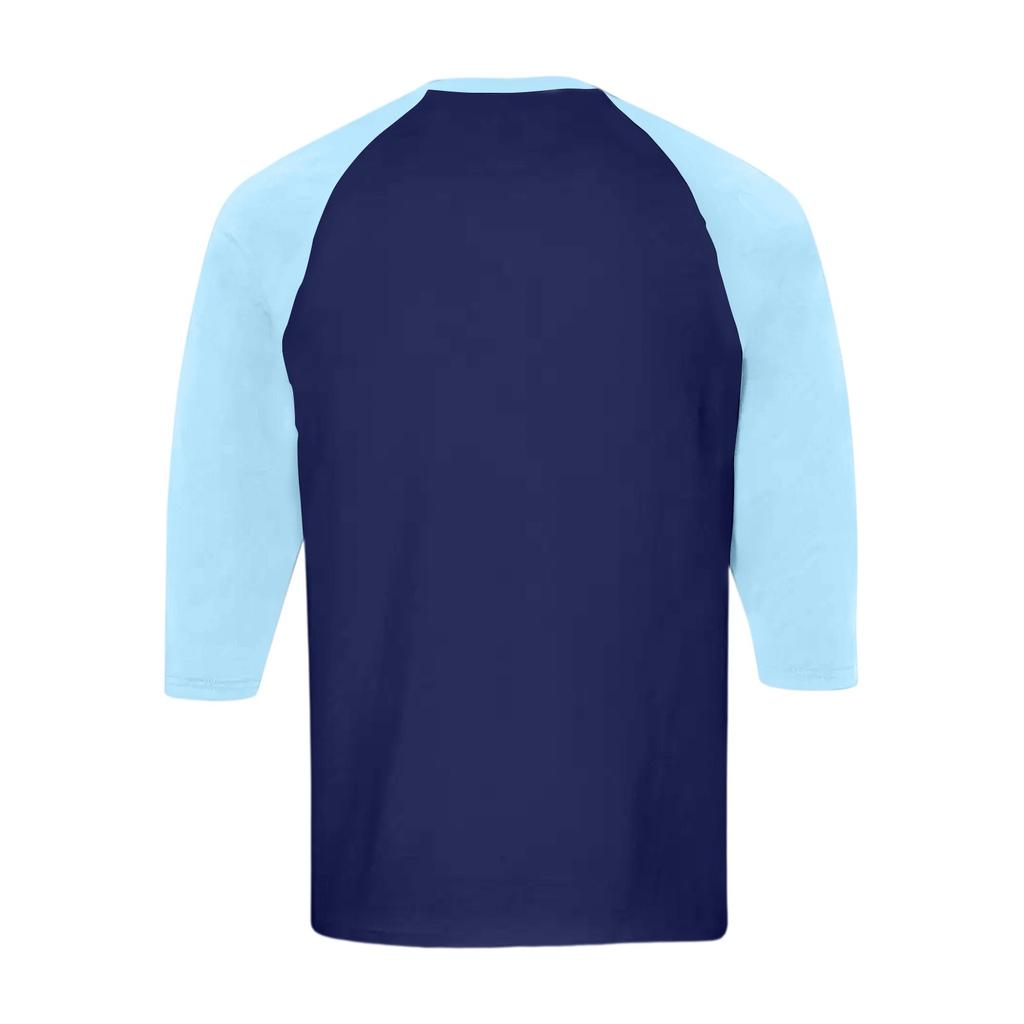 Men's Button-Down Contrast Raglan 3/4 Sleeve Top