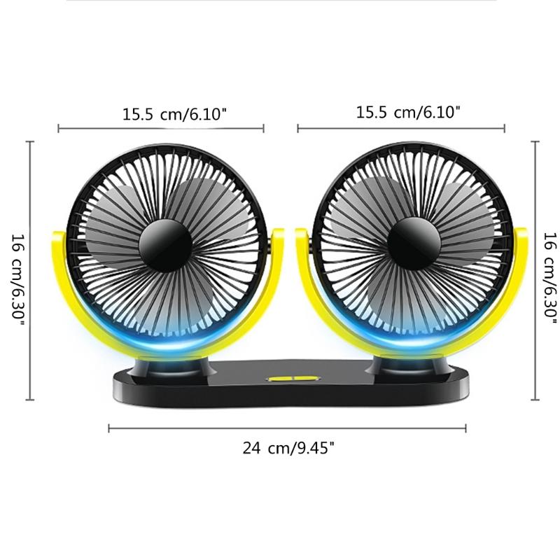 Dual-Head Electric Fan Portable Car Vehicle Fan Vehicle Mounted USB Fan Strong Wind Desk Fan for Vehicles, SUV, RV,Boats