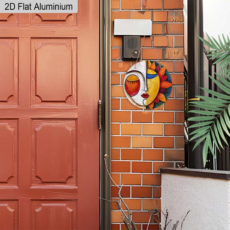 2D Flat 1pc Abstract Boho Art Aluminum Hanging Decoration Plaque, Abstract Sun and Moon Pattern Sign, Living Room Decor, Patio Decor and Meditation