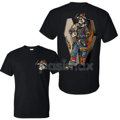 Firefighter Skull Coffin Graphic Thin Red Line Tee High-end Luxury Is for Both Men and Women Top Y2k Summer Hot Sale