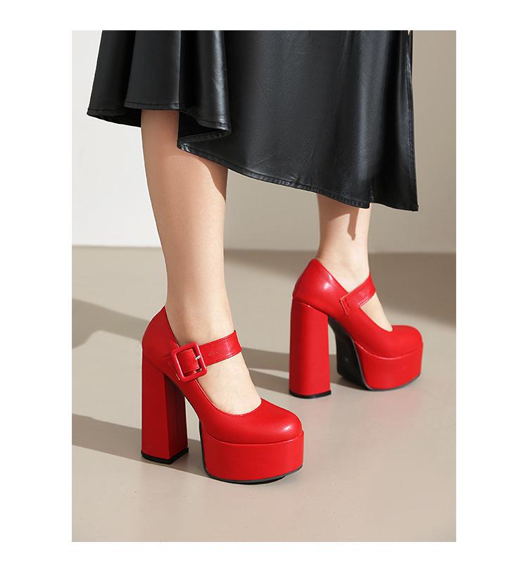 Zapatos de Tacón Alto Mary Jane con Hebilla Cuadrada de Plataforma 2026 - Zapatos de Escenario de Tacón Grueso con Correa Única para Mujer