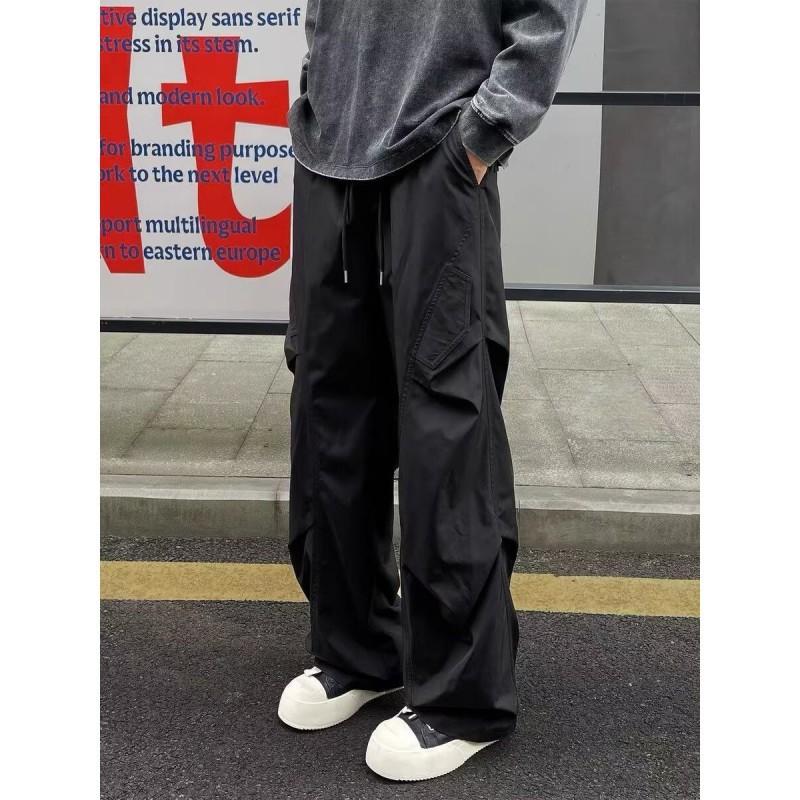 Mens Cargo Pants Loose Straight Leg High Street Vintage Work Trousers Multi-Pocket Casual