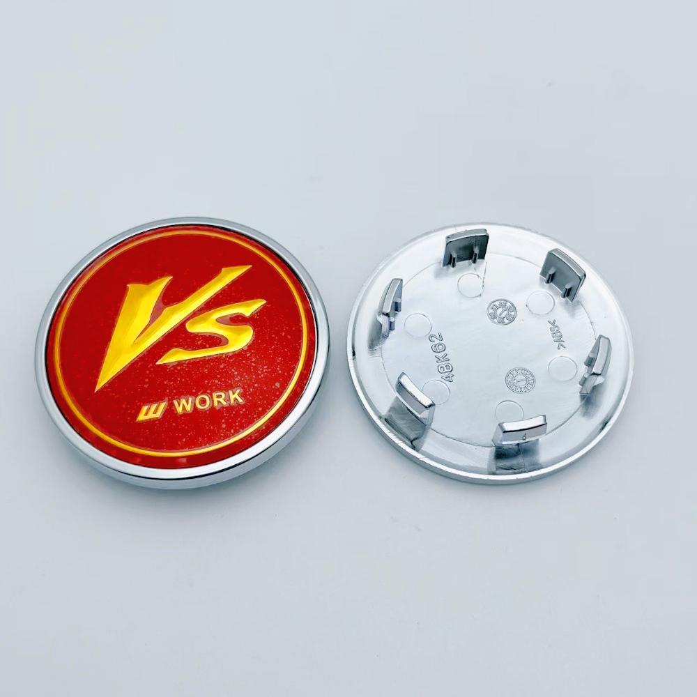 4pcs JDM 62mm VS W Work Logo Emblem Car Wheel Center Caps Wheel Hub Caps Auto Rim Dust Cover Car Accessories for Land Rover VS W Work Badge&4pcs 48k62 Wheel Cap