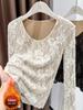 Spicy Girl Lace Fleece Long-Sleeve Top: Warm, Fashionable, Sexy Jacquard Design