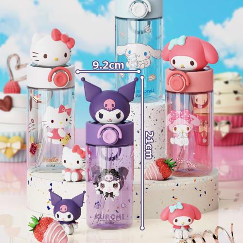 Kuromi & Cinnamoroll Straw Cup Water Bottle, Clear Bottle with Straw, Leak-Proof, Transparent, Kids' Water Bottle, Mug, Lightweight, Portable, Sports