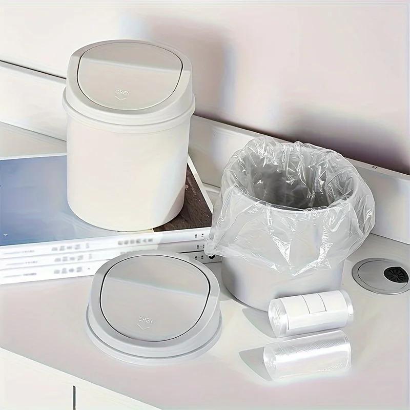 Mini Desktop Trash Can with Lid Household Living Room Plastic Small Trash Can