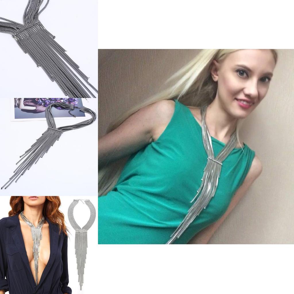 Stylish Tassel Necklace With Rhinestones And Layered Box Chain For Urban Fashion Fans