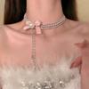 Zinc Zinc Alloy Pearls Rhinestone Choker Silver Shiny Neck Jewelry Personalized Bow Beads Necklace  Women