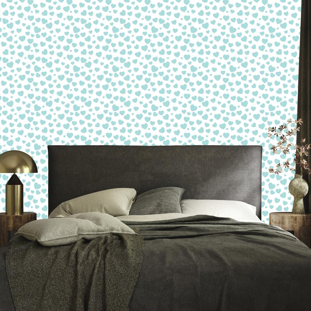 Hearts Wallpaper White and Celadon 50x1000