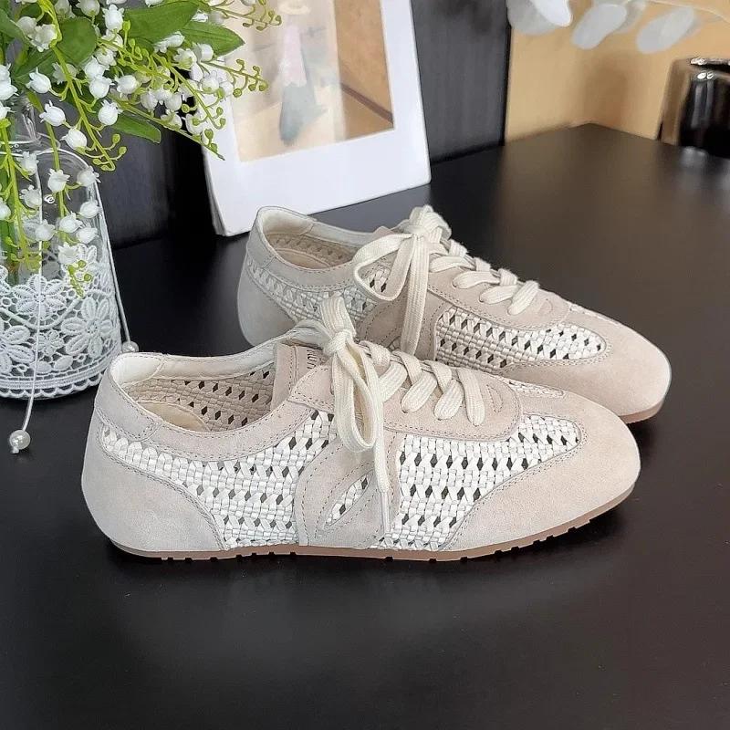 Summer New Women's Soft Leather Breathable Sports Shoes Versatile Retro Style Casual EVA Insole Rubber Bottom Sneakers