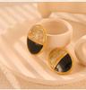 18k Gold-Plated Two-Tone Oval Button Earrings with Titanium Steel Ear Cuffs - European, American, Japanese, Korean Style.