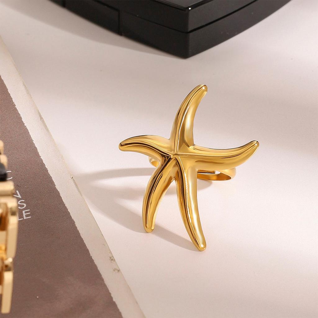 Boucles d'oreilles Anneau Étoile de Mer Style Océanique Été pour Femmes Couleur Or 18K Acier Inoxydable Bijoux de Vacances Quotidiennes Cadeau