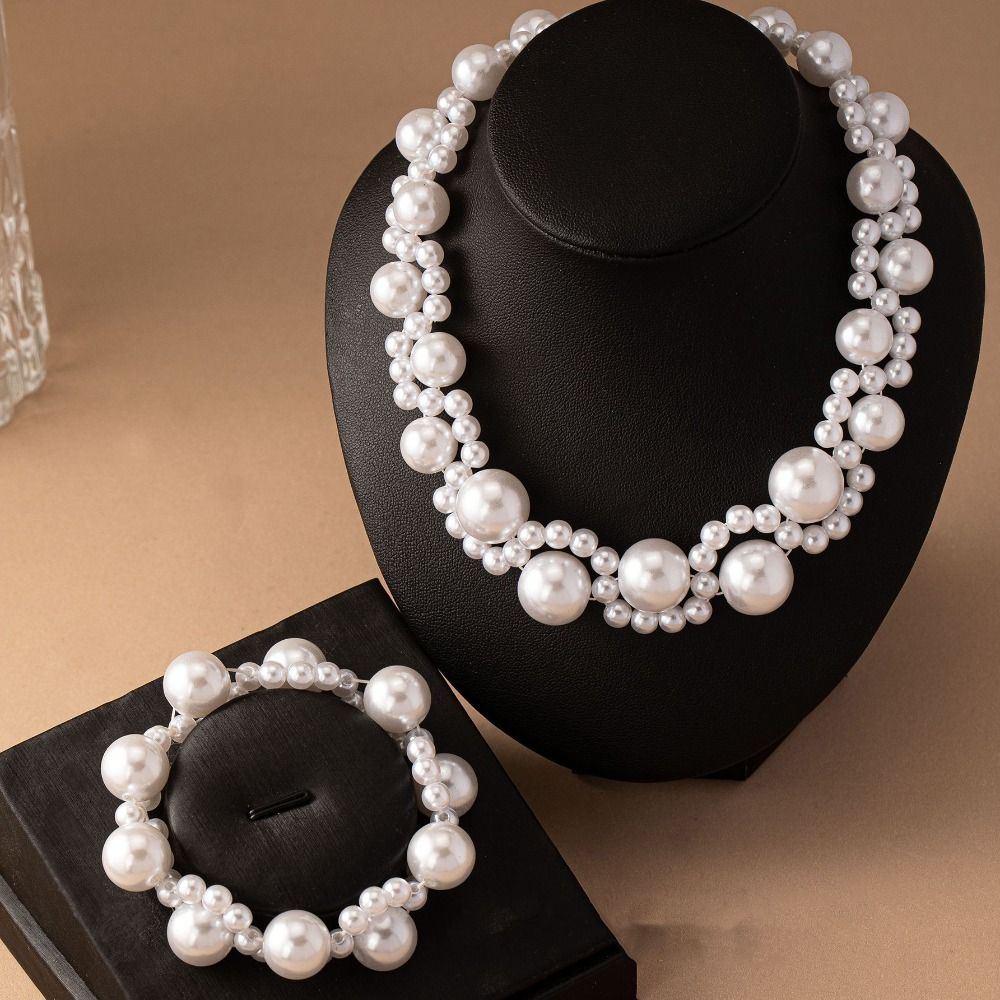 Light Luxury Pearl Necklace Bracelet Set Hand Bangle Women Jewelry Set  Party