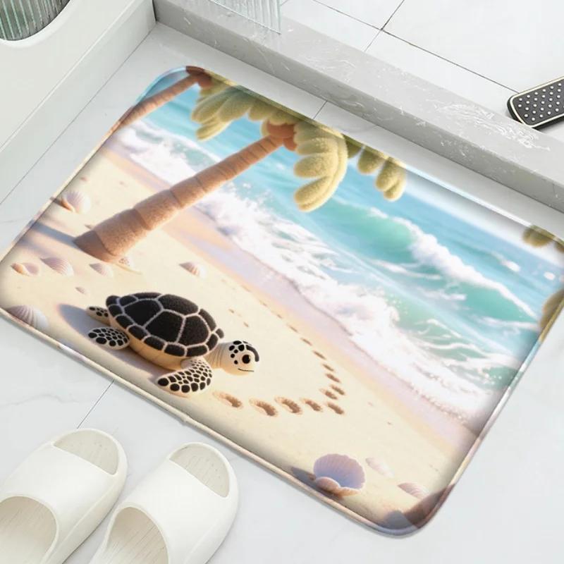 Cute Turtle Pattern Bathroom Mat, Water Absorbing Small Carpet, Toilet Seat Cushion, Decorative Mat, Soft and Comfortable