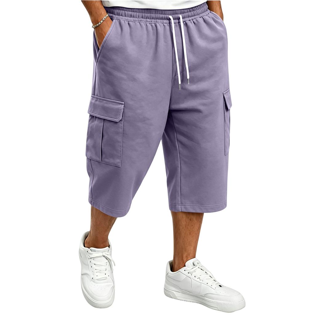 Men's Casual Drawstring Cargo Shorts 7/8 Length for Summer Everyday Wear