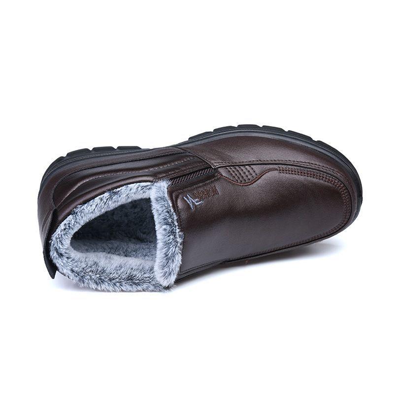 Old Beijing Waterproof Leather Winter Shoes for Elders - Non-slip, Thickened, Plus Velvet Warm, for Casual Wear