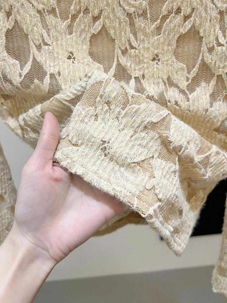 Elegant French Lace Half-high Collar Top with Warm Velvet Lining - Trendy Long-sleeved Socialite Style