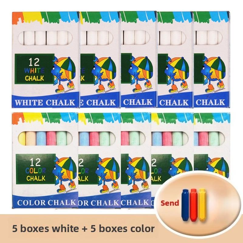 12 PCS Dustless Chalk Colored / White Non-Toxic Dust-Free Vibrant Blackboard Kids Teachers Stationery Office School Supplies